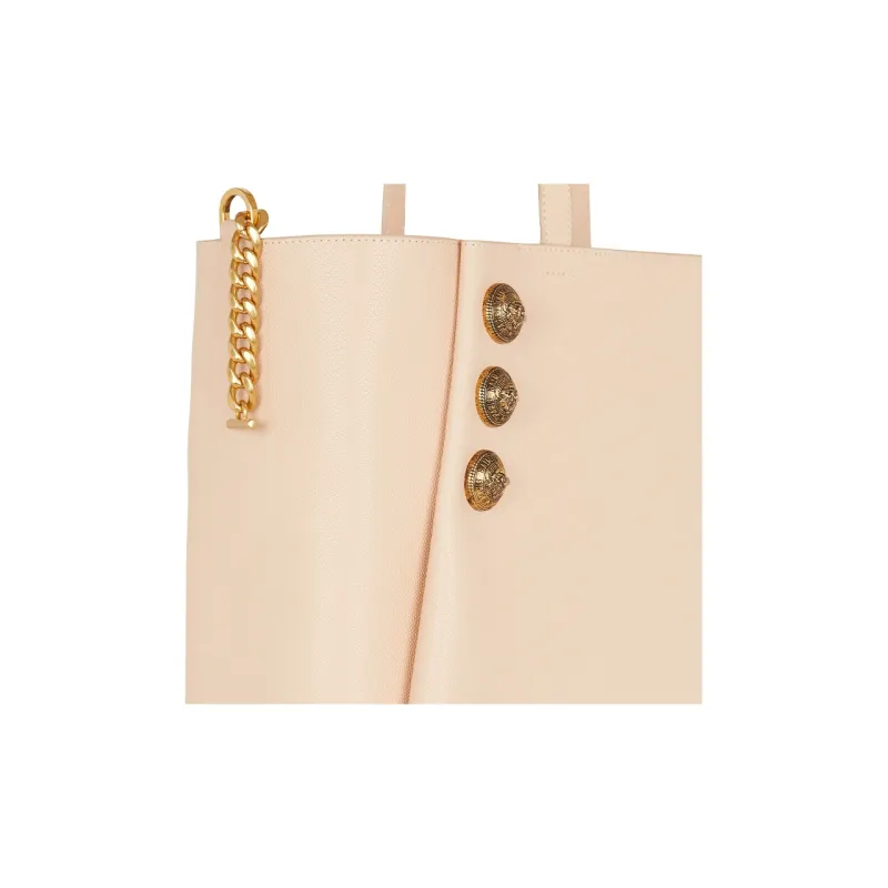 BALMAIN Calfskin Tote Bag, Shopping Bag, Handbag Women's Beige-6