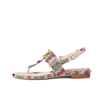 CHANEL One Strap Sandals Women's Green Pink Red White