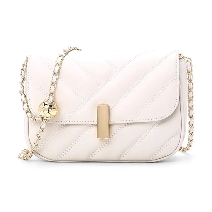 HONGU Cow Leather Shoulder Bag Chain Crossbody Bag Diamond Pattern Bag Regular Women's Ecru/Light Yellow/Pitch Black-0