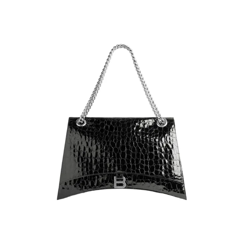 Balenciaga Women'ss Crush Large Chain Crocodile Embossed Bag Black-0