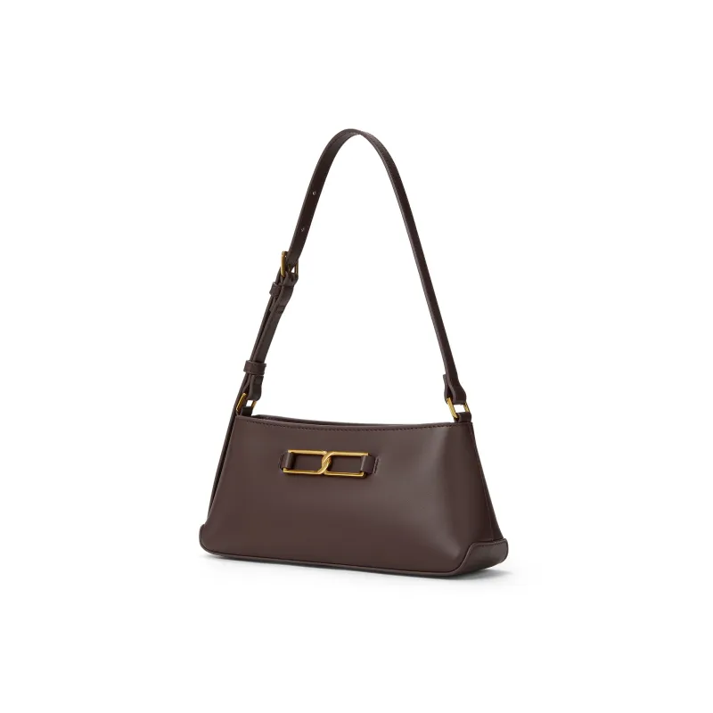 CHARLES&KEITH Cow Leather Charles & Keith Baguette Shoulder Bag Small Size Women's Dark Brown/Chalk White-1