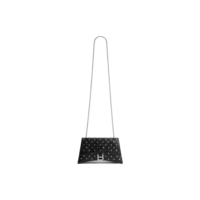 Balenciaga CRUSH Lambskin Portable Crossbody Bag Shoulder Bag Women's Black-4
