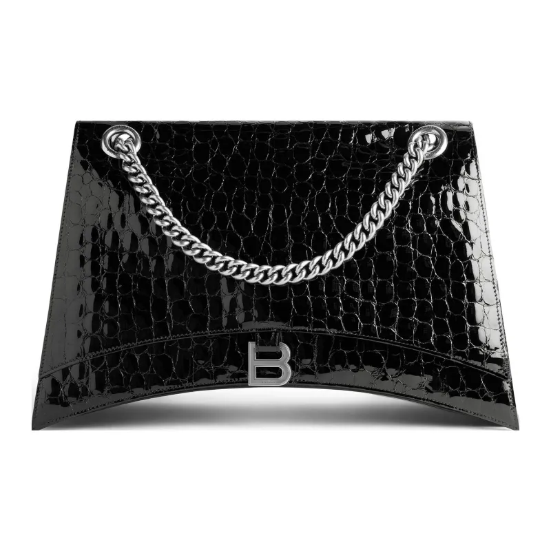 Balenciaga Women'ss Crush Large Chain Crocodile Embossed Bag Black-1