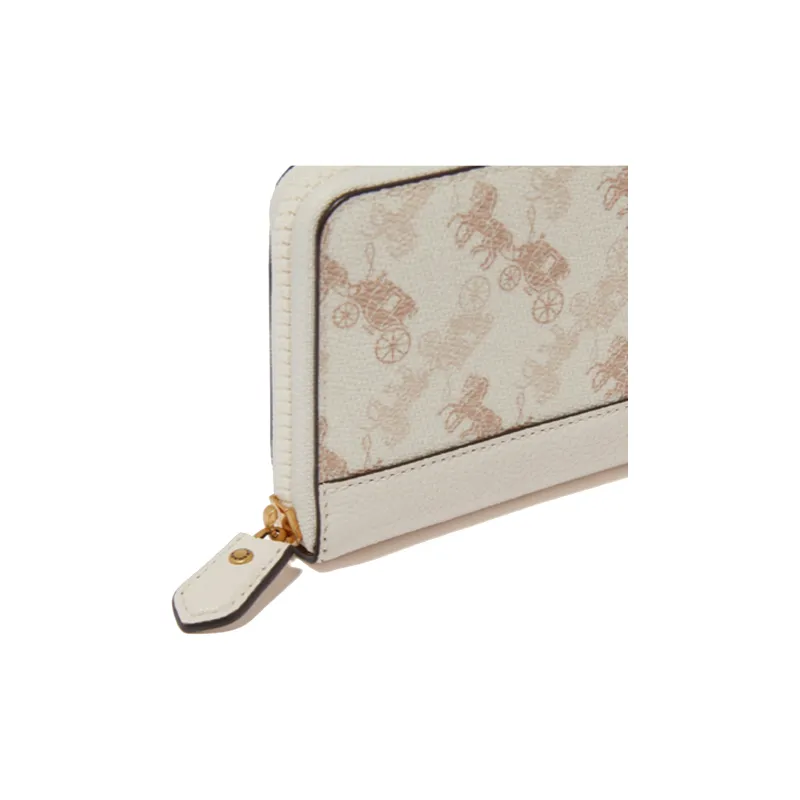 COACH Accordion Zip Coated Canvas With Leather Zip Closure Long Clutch Wallet Small Size Women's Chalk White-4