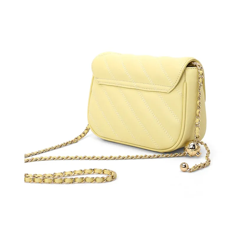 HONGU Cow Leather Shoulder Bag Chain Crossbody Bag Diamond Pattern Bag Regular Women's Ecru/Light Yellow/Pitch Black-4