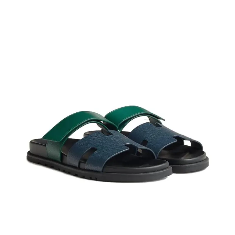 HERMES Chypre Slide Slippers Men's Blue Green-2
