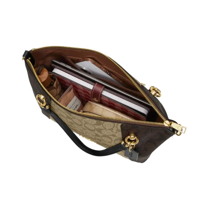 COACH Kacey Canvas Leather Crossbody Bag, Dumpling Bag, Handbag Trumpets Women's Brown Black Multicolor-3