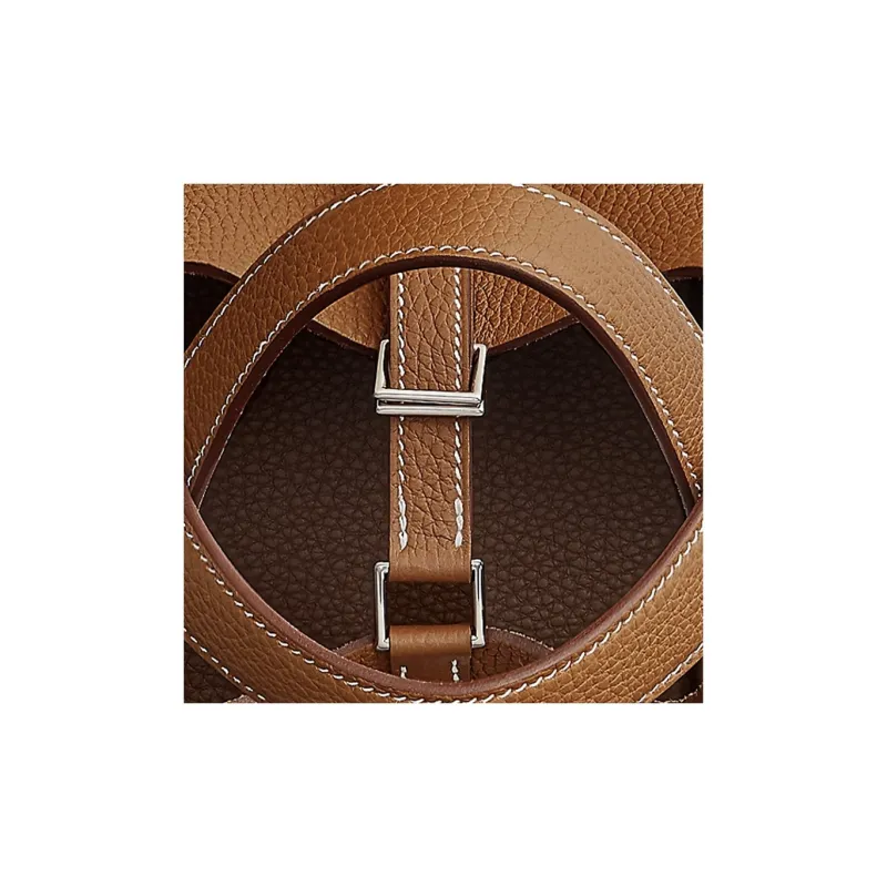 HERMES Taurillon Clemence Leather Bucket Bags Handbags Women's Gold Brown & Milkshake White-4