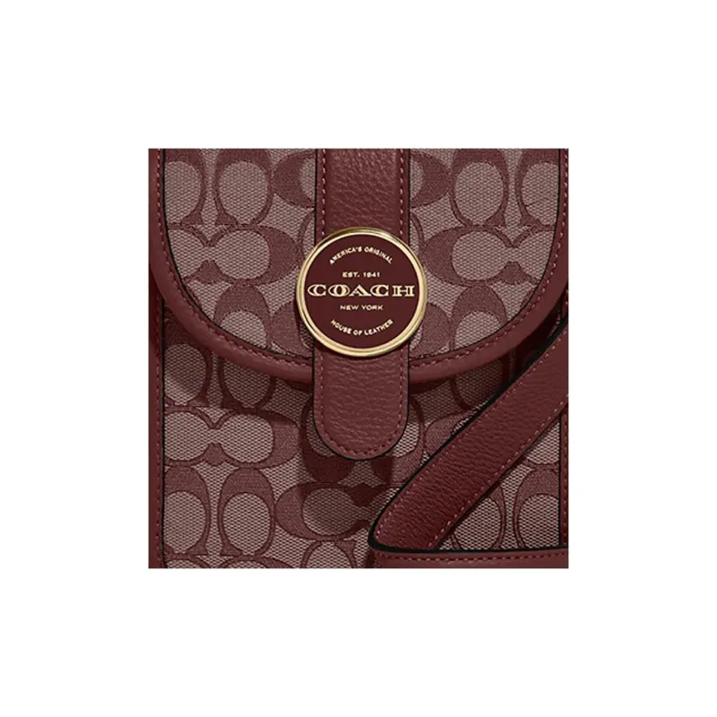 COACH Lonnie Jacquard Fabric With Pebbled Leather Shoulder Bag, Crossbody Bag Mini Women's Burgundy-4