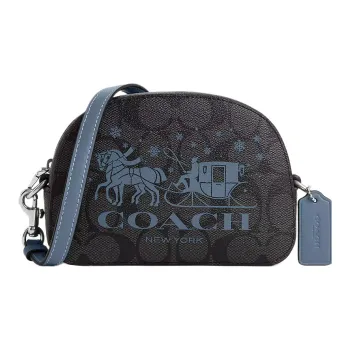 COACH Serena Canvas With Leather Camera Bag Shoulder Bag Crossbody Bag Small Size Women's Silver & Ink & Light Mist