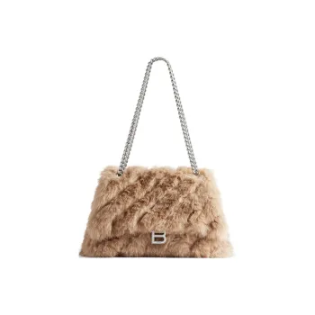 Balenciaga CRUSH Faux Fur Handbag Shoulder Bag Women's Beige