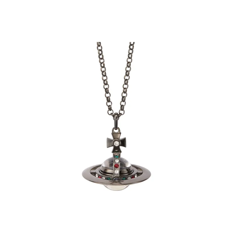 Vivienne Westwood Swarovski Crystal Necklaces Unisex Gunmetal Gray-0