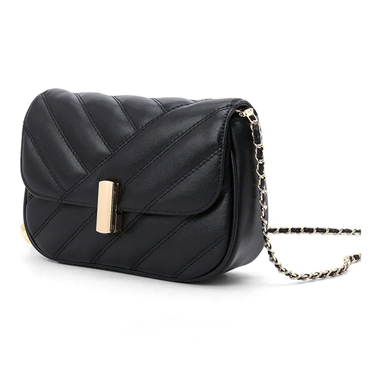 HONGU Cow Leather Shoulder Bag Chain Crossbody Bag Diamond Pattern Bag Regular Women's Ecru/Light Yellow/Pitch Black-6