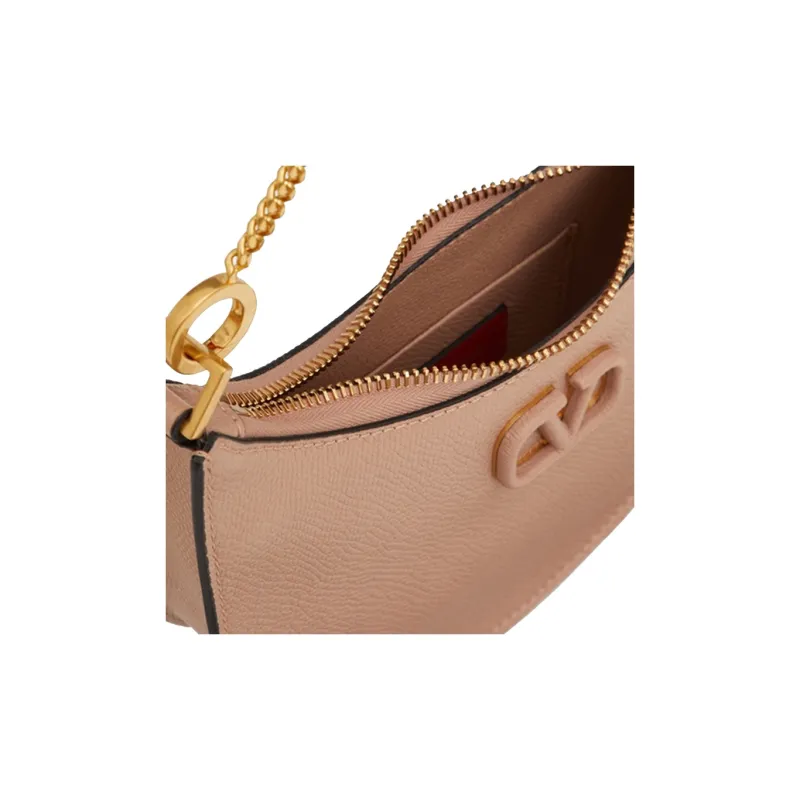 Valentino Vlogo Grain Calfskin HOBO Bag Shoulder Bag, Handbag Mini Women's Cinnamon Pink-4