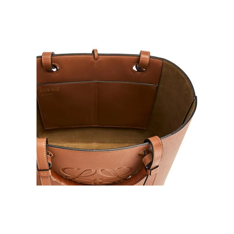 LOEWE Anagram Grained Calfskin Tote Shoulder Bag Handbag Small Size Women's Tan-4
