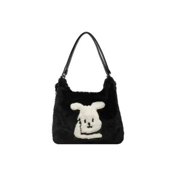 UNITE STAR Plush Tote Bag Shopping Bag Handbag Backpack Medium Size Women's Black/Khaki
