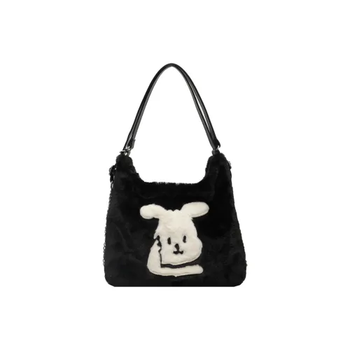 UNITE STAR Plush Tote Bag Shopping Bag Handbag messenger Medium Size Women's Black/Khaki