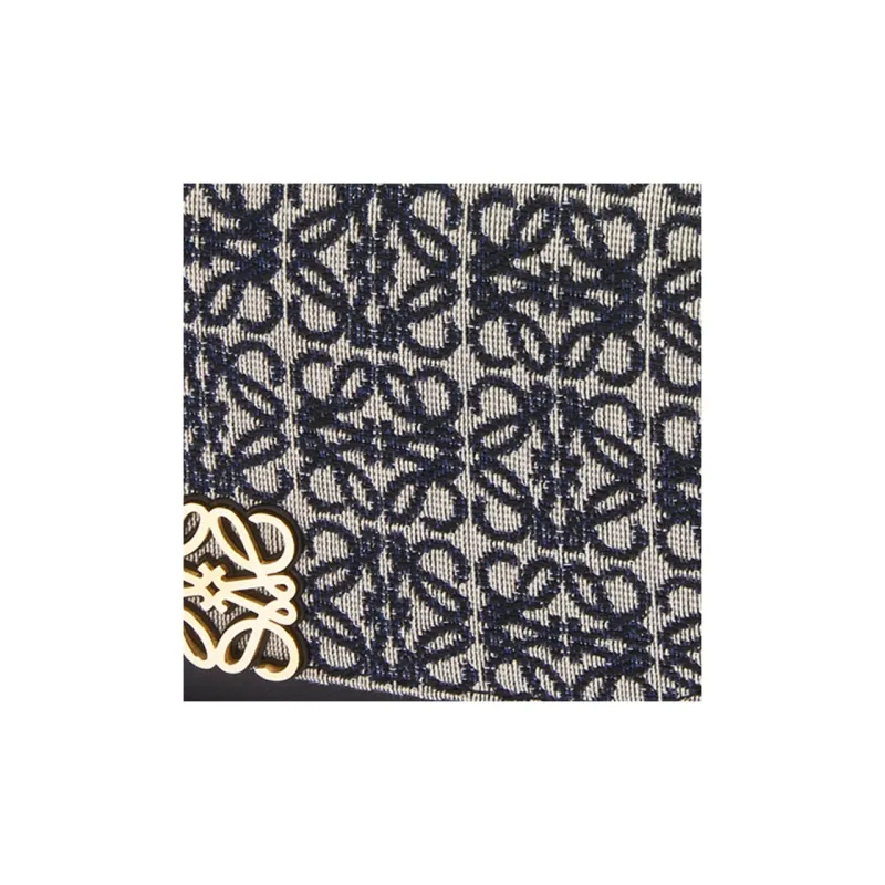 LOEWE Goya Jacquard Fabric With Calfskin Shoulder Bag Handbag Crossbody Bag Small Size Women's Marine Blue & Black-5