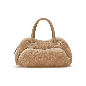 Omentar Lambswool One Shoulder Handbags Large Size Women's Apricot/White/Blue