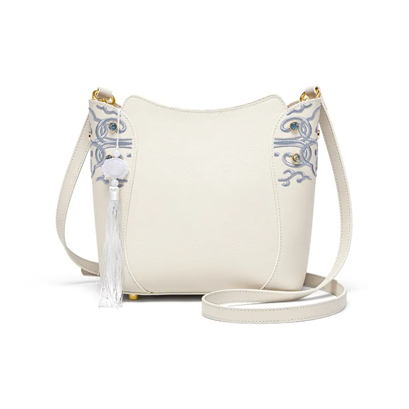 Gong Xuan Synthetic Leather Shoulder Bag, Crossbody Bag Tubas Women's Blue And White Porcelain White-2