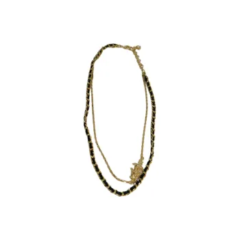 CHANEL Alloy, Rhinestone, Leather Necklaces Women's Gold