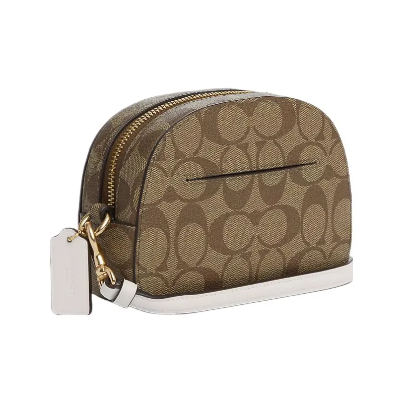 COACH Serena Coated Canvas With Smooth Leather Camera Bag Shoulder Bag Crossbody Bag Mini Women's Gold & Khaki & Chalk-1
