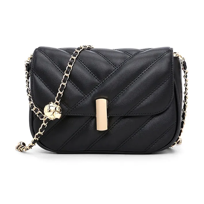 HONGU Cow Leather Shoulder Bag Chain Crossbody Bag Diamond Pattern Bag Regular Women's Ecru/Light Yellow/Pitch Black-7