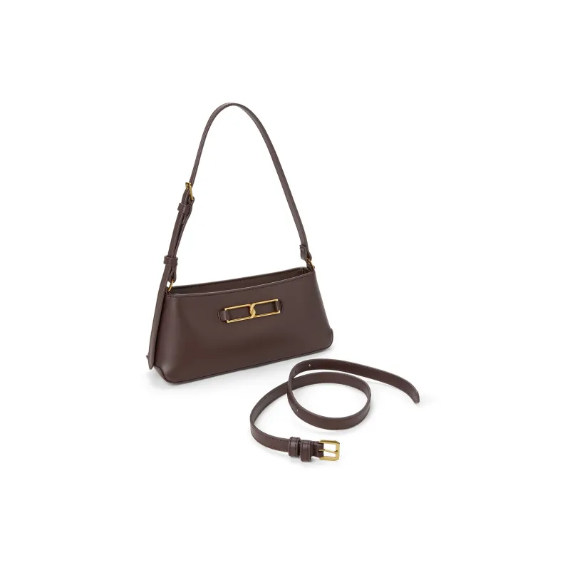 CHARLES&KEITH Cow Leather Charles & Keith Baguette Shoulder Bag Small Size Women's Dark Brown/Chalk White-2
