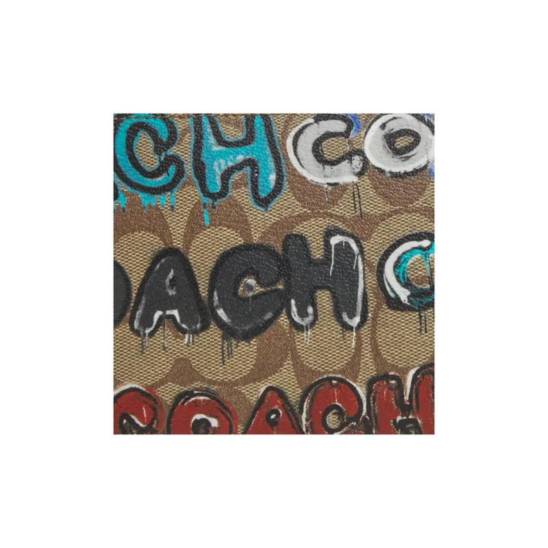 COACH Mint+Serf Corner Zip Collaboration Canvas With Leather Canvas Bag Wrist Bag Clutch Small Size Women's Khaki-2