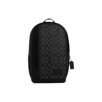 COACH Edge Coated Canvas With Smooth Calfskin Backpack Large Size Men's Gunmetal & Wood Charcoal & Black