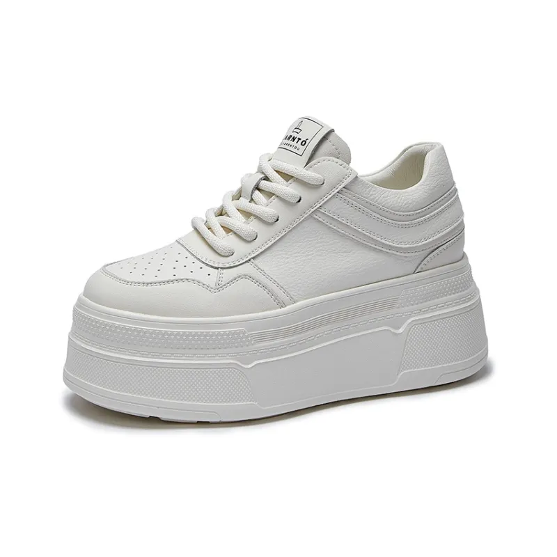 LAORENTOU Height Increasing Balance Wear Resistant Lightweight Breathable Low Top Skateboard Shoes Women's Ecru-1