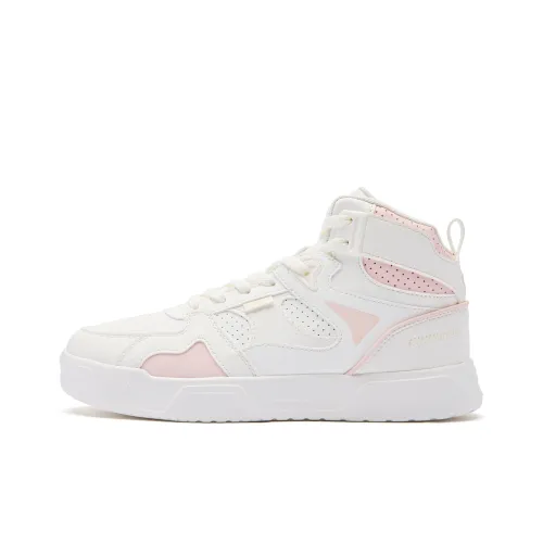 QIAODAN Skateboard Shoes Women's High-Top Ivory Sheer Pink