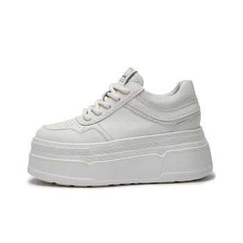 LAORENTOU Height Increasing Balance Wear Resistant Lightweight Breathable Low Top Skateboard Shoes Women's Ecru