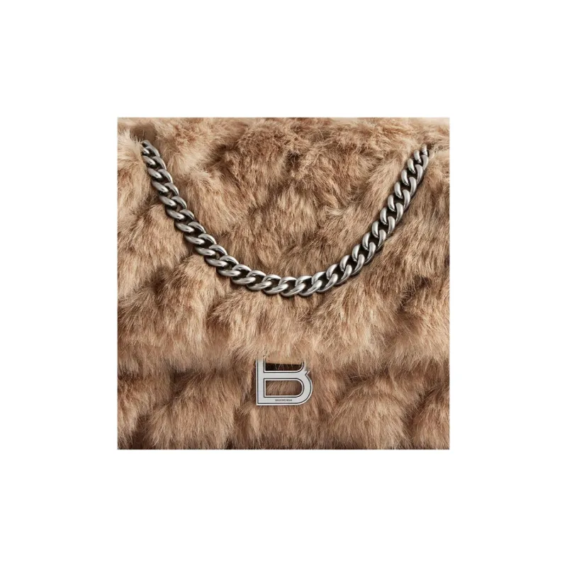 Balenciaga CRUSH Faux Fur Handbag Shoulder Bag Women's Beige-5