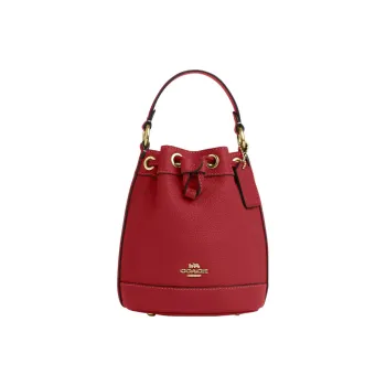 COACH Dempsey Pebbled Leather Bucket Bag Handbag Shoulder Bag Crossbody Bag Mini Women's Gold & Red