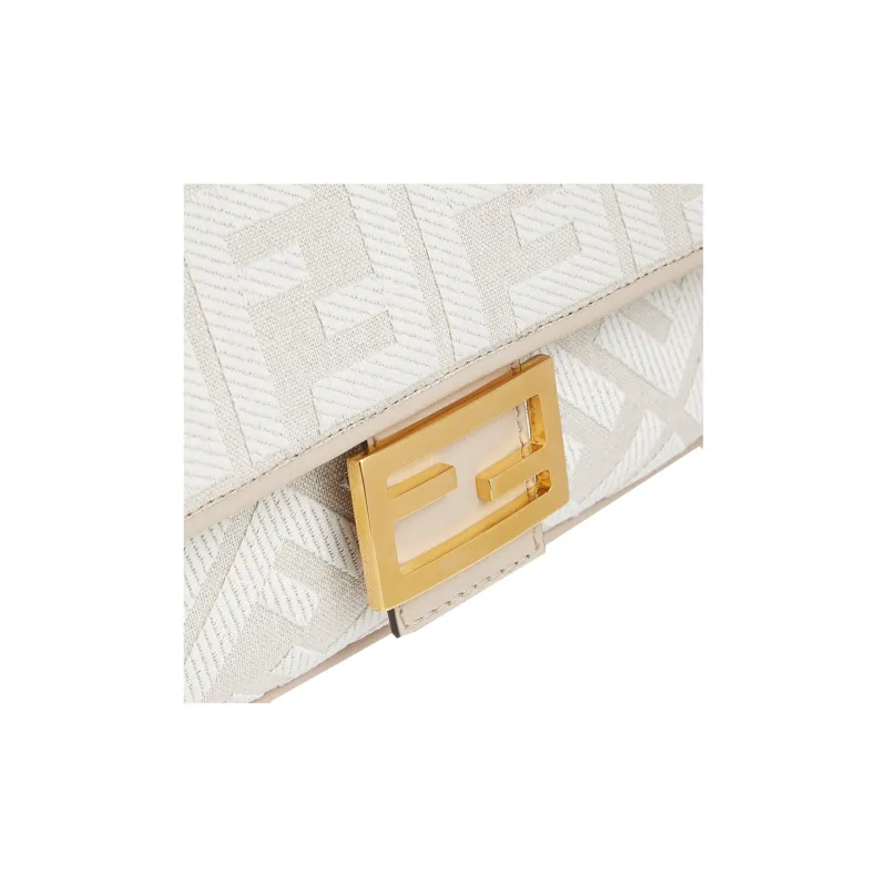 FENDI Baguette Canvas Canvas Bag Baguette Bag Portable Crossbody Bag Shoulder Bag Medium Size Women's White-4
