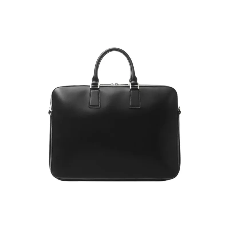 VERSACE Smooth Leather With Bonded Cow Leather One Shoulder Crossbody Portable Briefcase Laptop Bag Men's Black-2