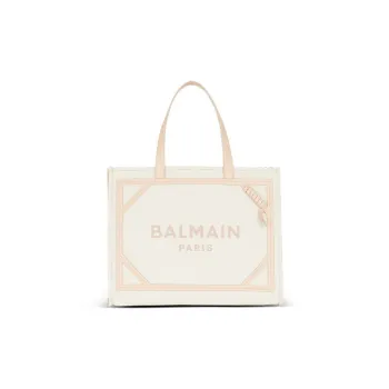 BALMAIN B-ARMY Canvas With Leather Canvas Bag Tote Bag Shopping Bag Shoulder Bag Handbag Women's Beige