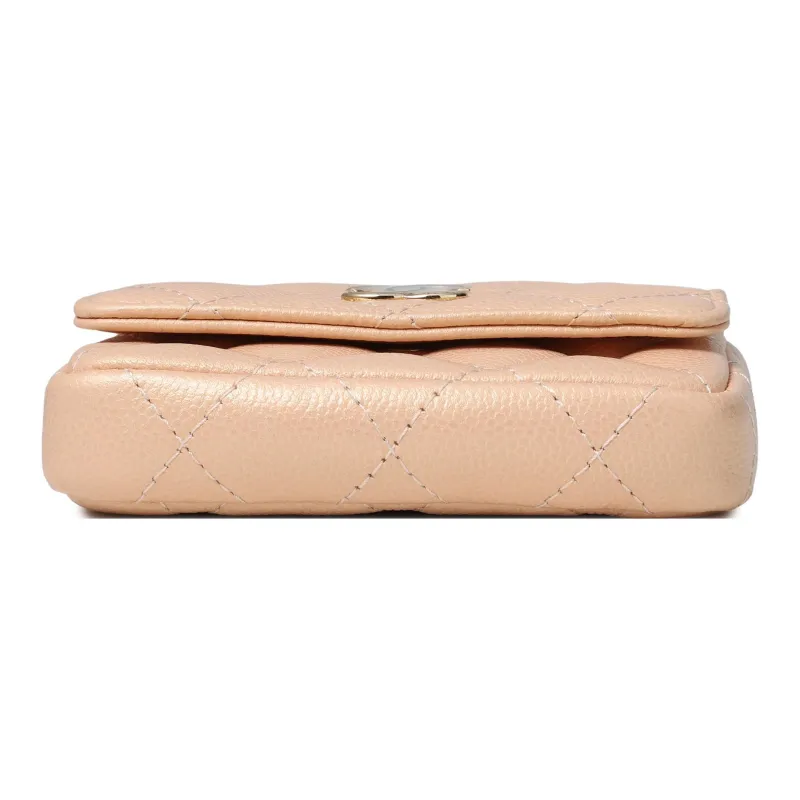 CHANEL Cow Leather Coin Necklace Pouch Trumpets Women's Pink-3