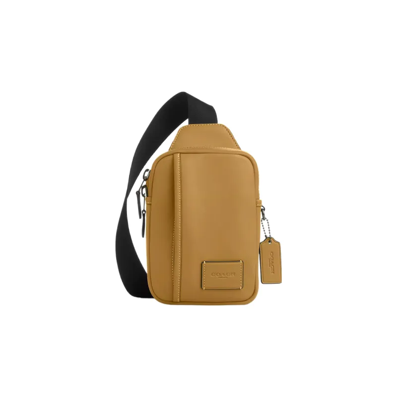 COACH Edge Calfskin One Shoulder Crossbody Fanny Pack Sling Bag Mini Men's Bronze & Linen-0