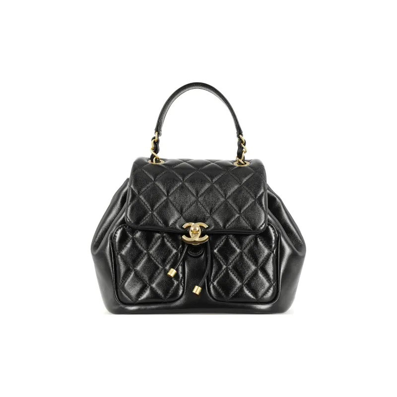 CHANEL Sheepskin Backpack Women's Black-0