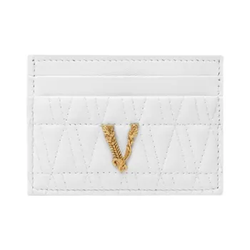 VERSACE Virtus Lambskin Card Holder Women's White