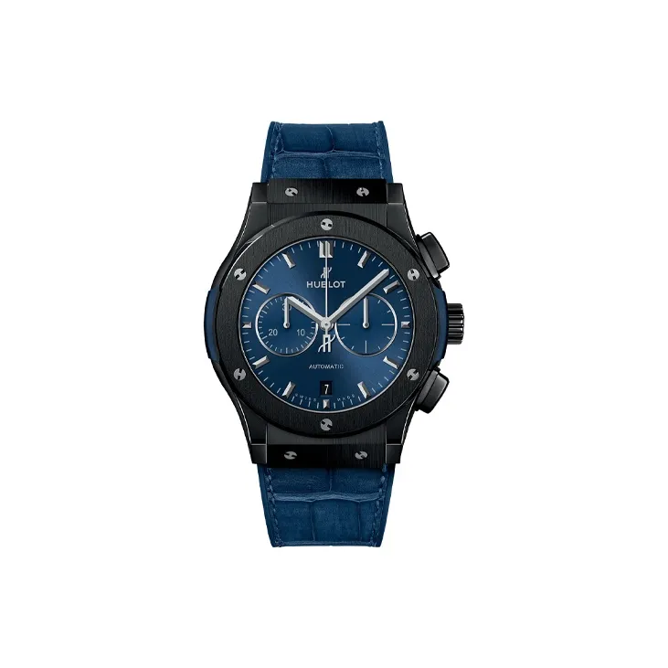HUBLOT Automatic Mechanical Movement Men's Watches Watch 42mm Blue Dial Ceramic Watch Case Leather Watch Bands-0