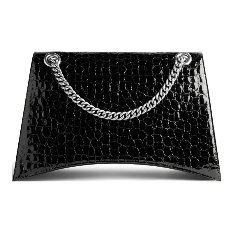 Balenciaga Women'ss Crush Large Chain Crocodile Embossed Bag Black-4