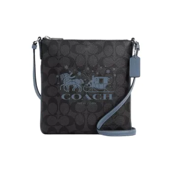 COACH Rowan Canvas With Leather File Bag Shoulder Bag Crossbody Bag Small Size Women's Silver & Ink & Light Mist