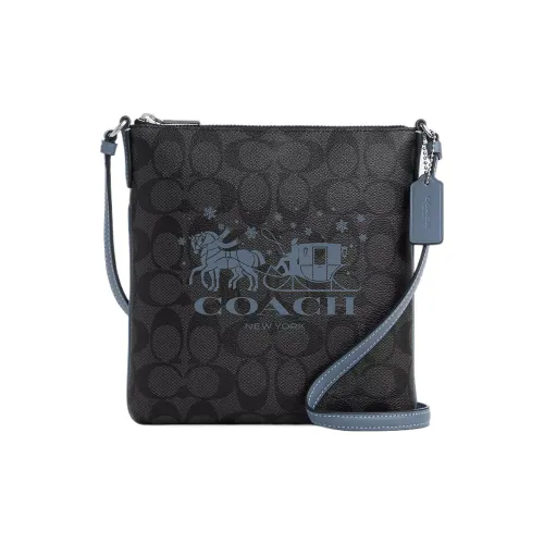 COACH Rowan Canvas With Leather File Bag Shoulder Bag Crossbody Bag Small Size Women's Silver & Ink & Light Mist