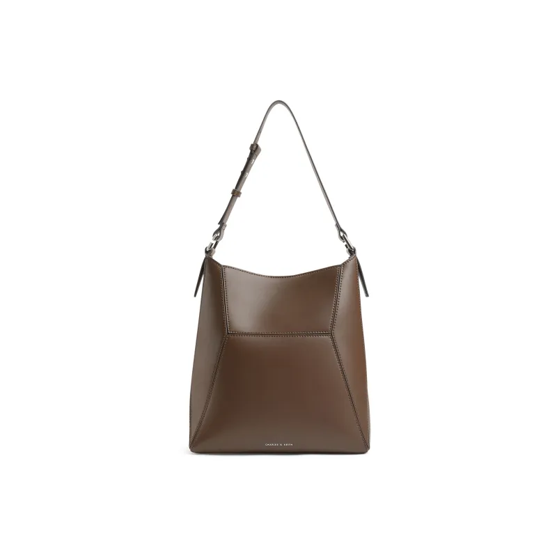 CHARLES&KEITH PU Tote Shoulder Bag Large Size Women's Noir Black/Dark Brown/Multi Composite Color-4