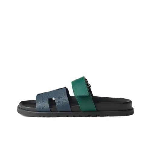 HERMES Chypre Slide Slippers Men Blue/Green