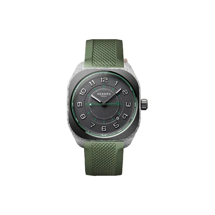 HERMES Wrist Watch Automatic Mechanical Movement Rubber Strap 42mm Black Dial Men's Watches-0