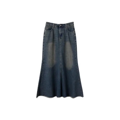 EOEI Denim Long Skirts Women's Blue